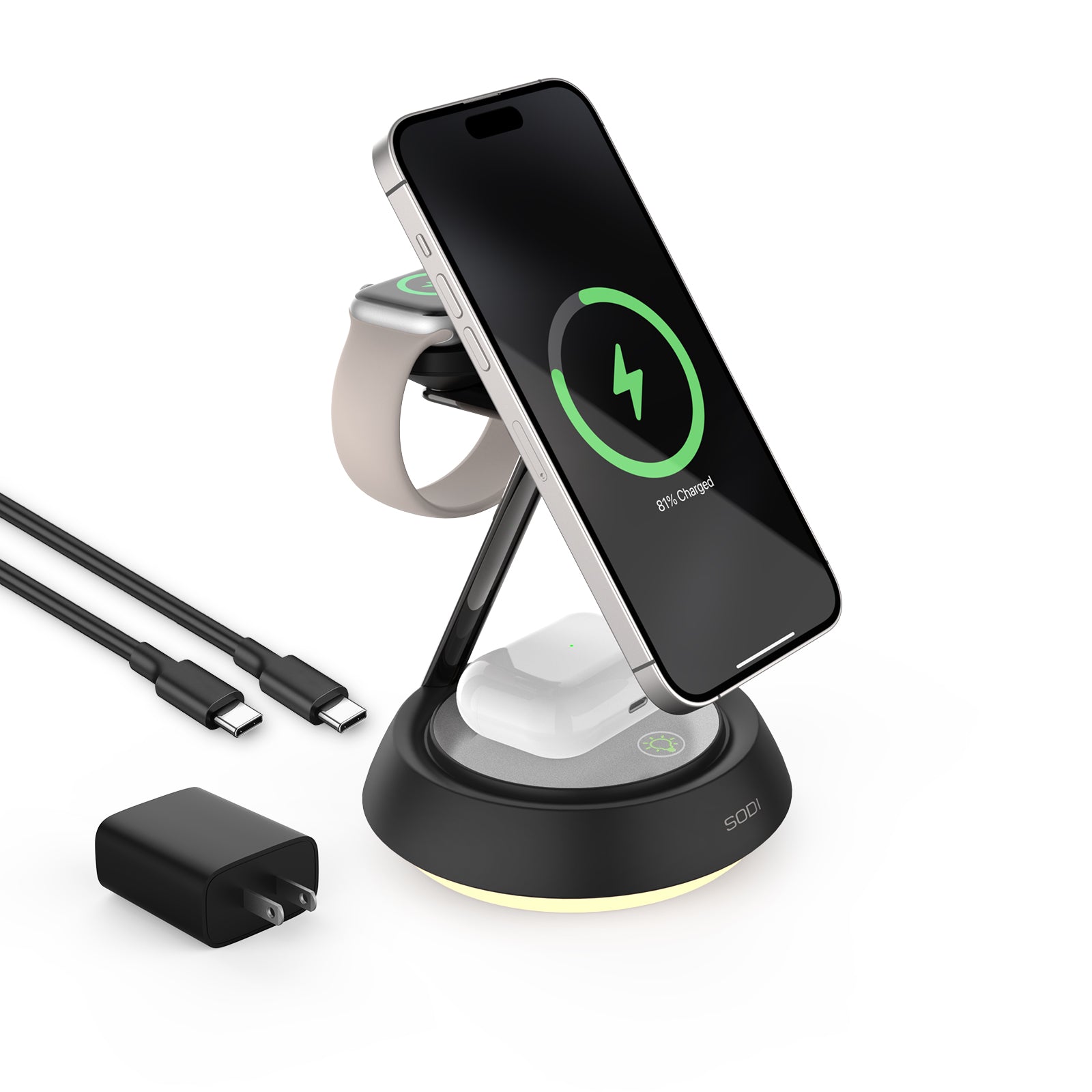 3 in 1 wireless charger black color